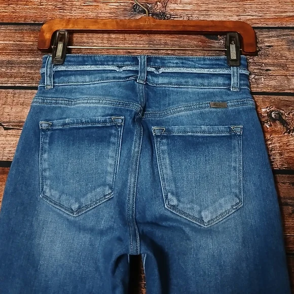 Kancan Jeans 25 Boot Cut High Rise Double Button Frayed Hem Blue Denim Stretch - Picture 5 of 8